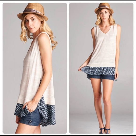 Sleeveless woven top w/ dainty floral ruffle hem - Picture 7 of 8